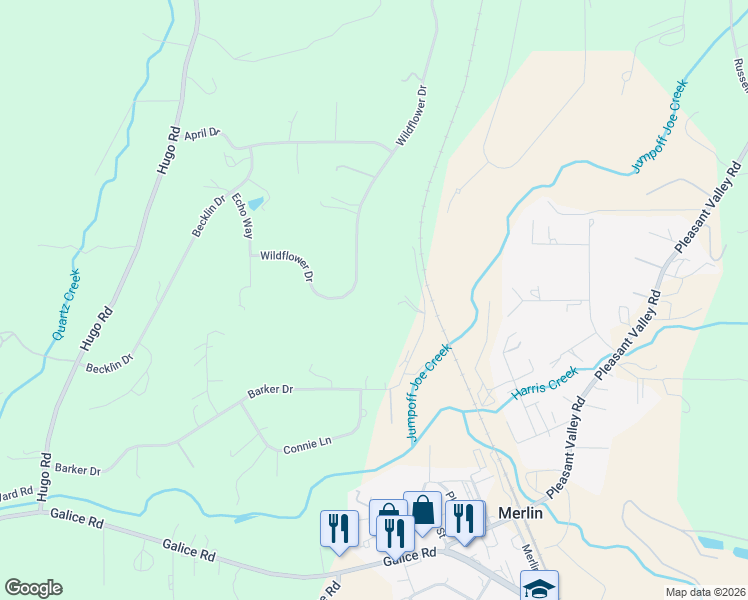 map of restaurants, bars, coffee shops, grocery stores, and more near 1090 Barker Drive in Merlin