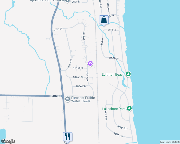 map of restaurants, bars, coffee shops, grocery stores, and more near 10135 8th Avenue in Pleasant Prairie