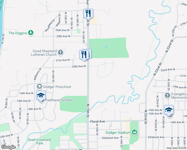 map of restaurants, bars, coffee shops, grocery stores, and more near 1902 North 16th Street in Fort Dodge