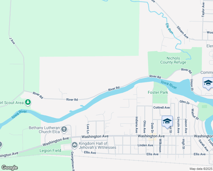 map of restaurants, bars, coffee shops, grocery stores, and more near 2324 River Road in Iowa Falls