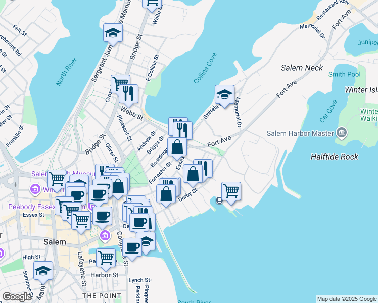 map of restaurants, bars, coffee shops, grocery stores, and more near 3 English Street in Salem