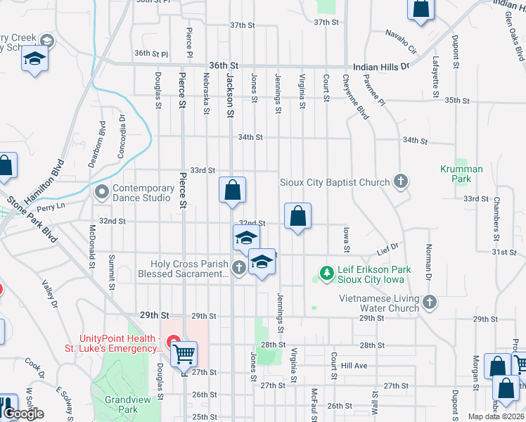 map of restaurants, bars, coffee shops, grocery stores, and more near 803-807 32nd Street in Sioux City