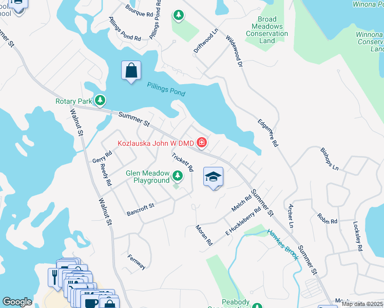 map of restaurants, bars, coffee shops, grocery stores, and more near 11 Trickett Road in Lynnfield