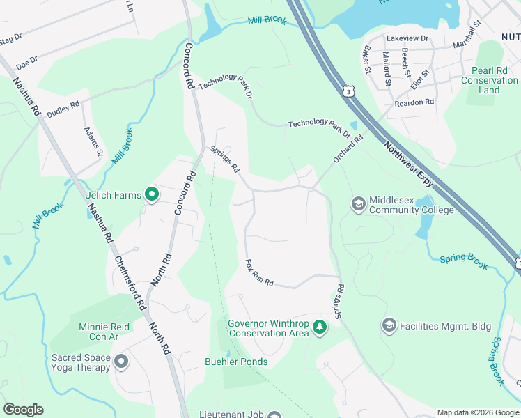 map of restaurants, bars, coffee shops, grocery stores, and more near 25 Fox Run Road in Bedford