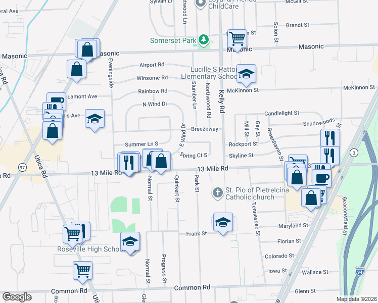 map of restaurants, bars, coffee shops, grocery stores, and more near 18250 Spring Court South in Fraser
