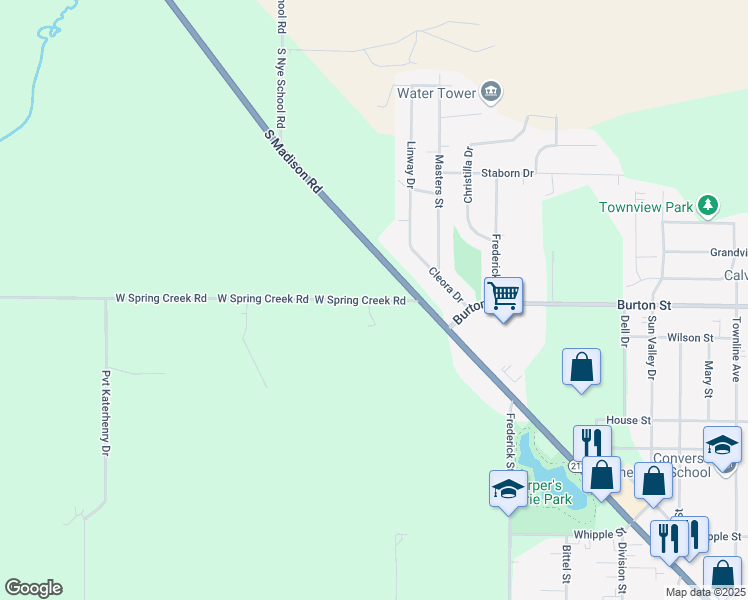 map of restaurants, bars, coffee shops, grocery stores, and more near 2501 West Spring Creek Road in Beloit