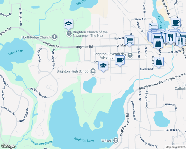 map of restaurants, bars, coffee shops, grocery stores, and more near 7878 Brighton Road in Brighton