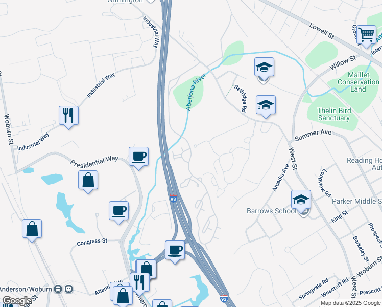 map of restaurants, bars, coffee shops, grocery stores, and more near Inwood Drive in Reading