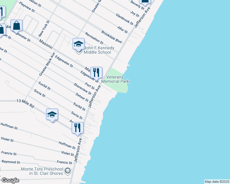 map of restaurants, bars, coffee shops, grocery stores, and more near 32400 Jefferson Avenue in St. Clair Shores