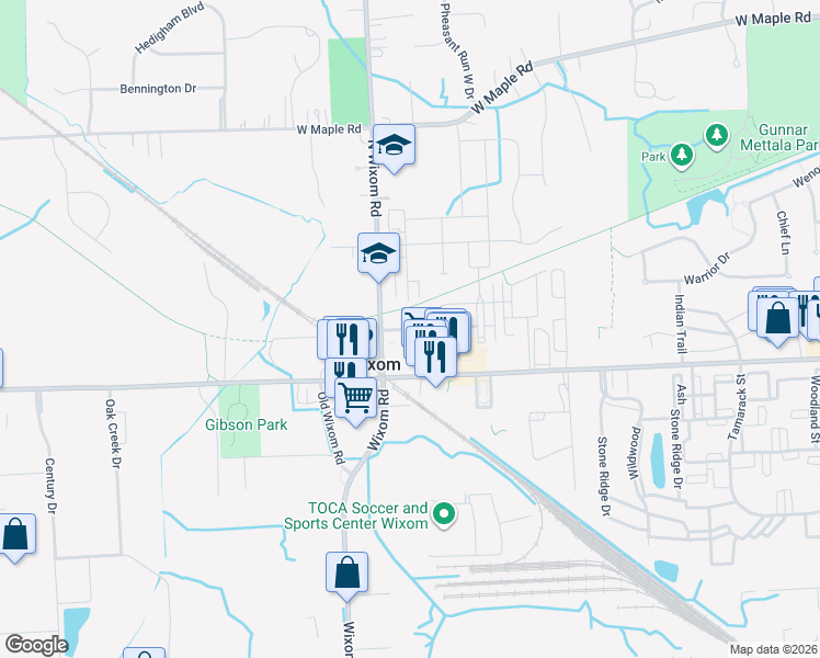 map of restaurants, bars, coffee shops, grocery stores, and more near 3250 Johanna Ware West in Wixom