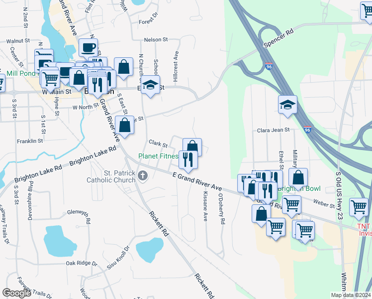 map of restaurants, bars, coffee shops, grocery stores, and more near Acorn Drive in Brighton