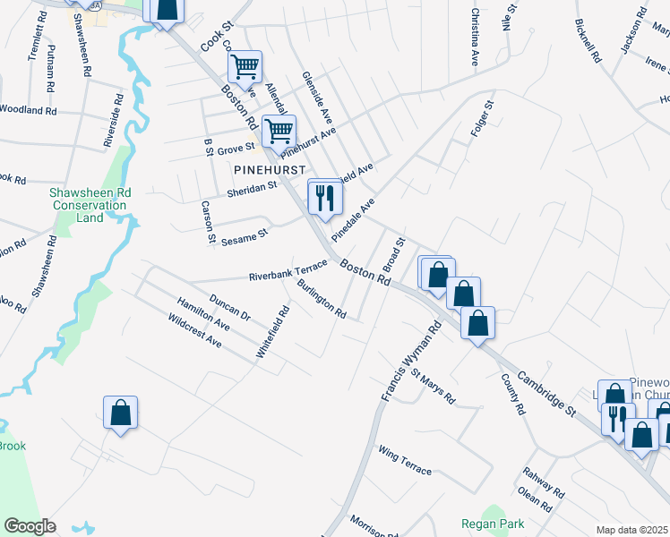 map of restaurants, bars, coffee shops, grocery stores, and more near 4 Dale Street in Billerica