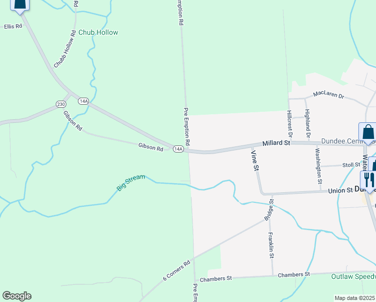 map of restaurants, bars, coffee shops, grocery stores, and more near Millard Street & Pre Emption Road in Dundee