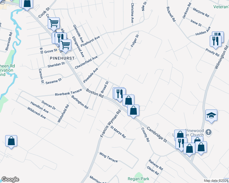 map of restaurants, bars, coffee shops, grocery stores, and more near 12 Nealley Street in Billerica