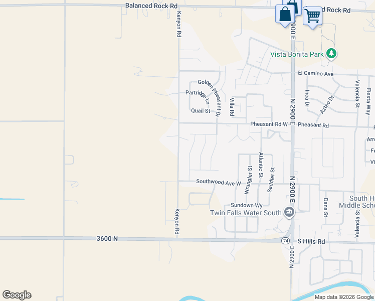 map of restaurants, bars, coffee shops, grocery stores, and more near 1363 Kenyon Road in Twin Falls