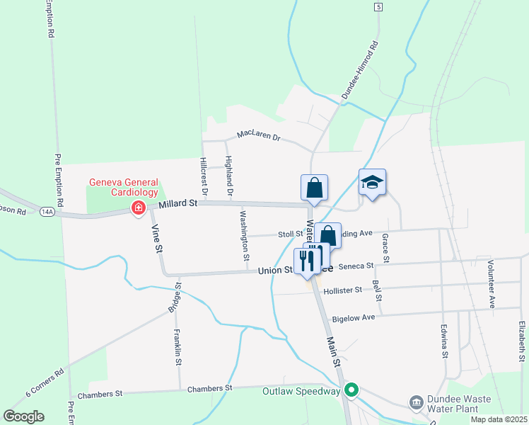 map of restaurants, bars, coffee shops, grocery stores, and more near 18 Millard Street in Dundee