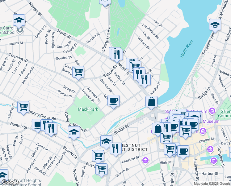 map of restaurants, bars, coffee shops, grocery stores, and more near in Salem