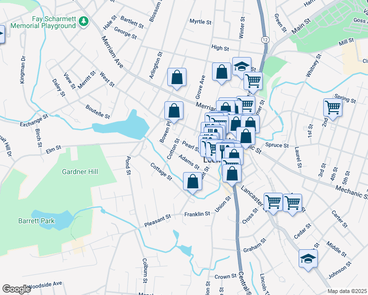 map of restaurants, bars, coffee shops, grocery stores, and more near 51 Pearl Street in Leominster