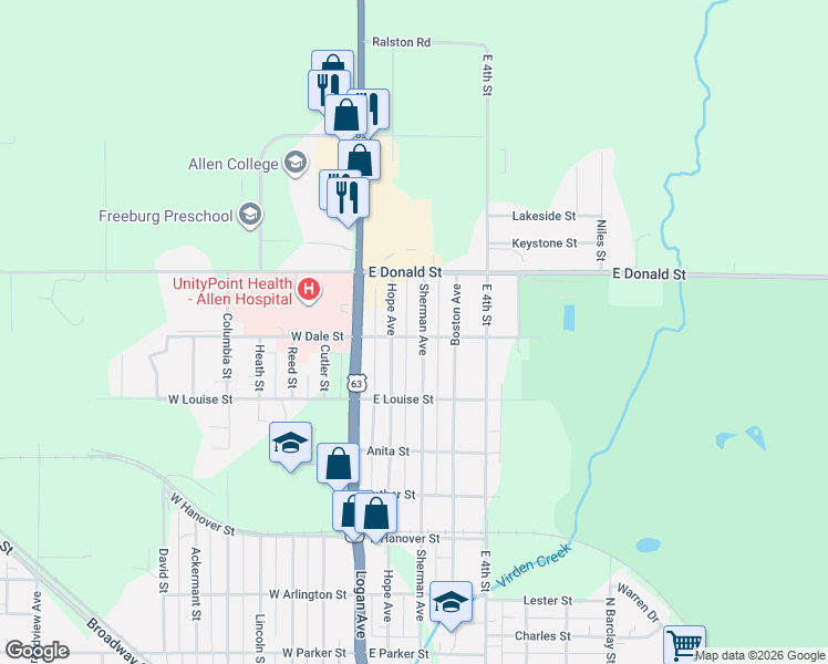 map of restaurants, bars, coffee shops, grocery stores, and more near 727 Sherman Avenue in Waterloo