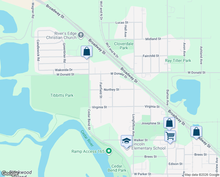 map of restaurants, bars, coffee shops, grocery stores, and more near 419 Normandy Street in Waterloo