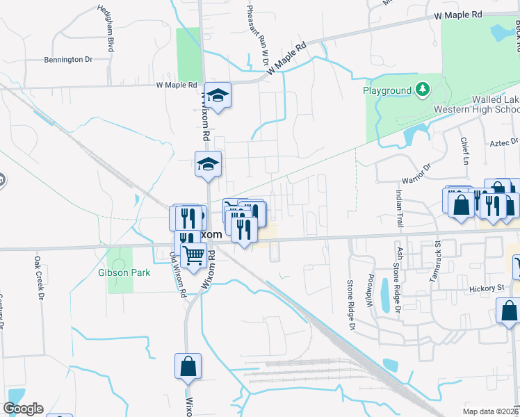 map of restaurants, bars, coffee shops, grocery stores, and more near 3122 Johanna Ware West in Wixom