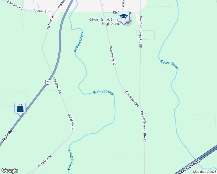 map of restaurants, bars, coffee shops, grocery stores, and more near 12115 Forestville Road in Silver Creek