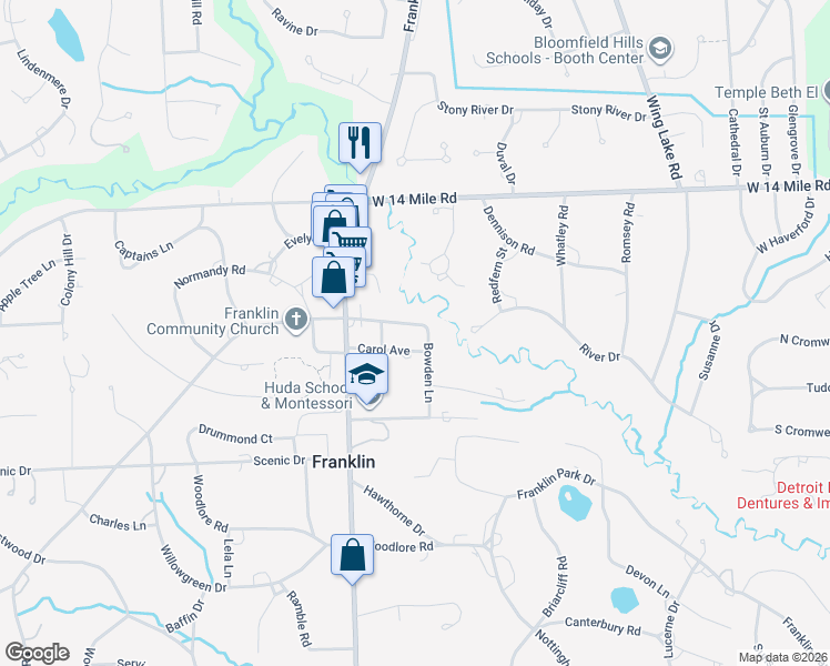 map of restaurants, bars, coffee shops, grocery stores, and more near 26068 German Mill Road in Franklin