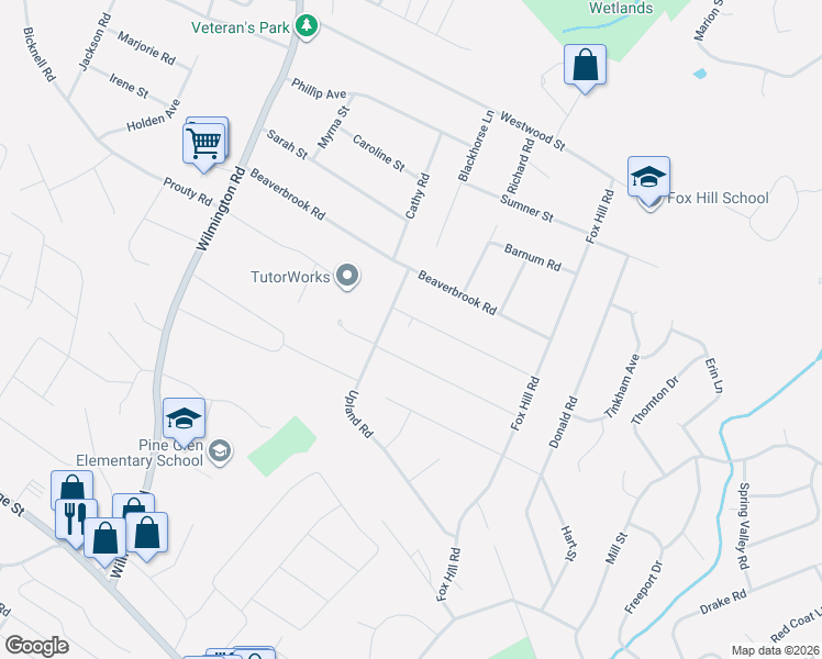 map of restaurants, bars, coffee shops, grocery stores, and more near 2 Upland Road in Burlington