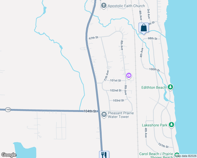 map of restaurants, bars, coffee shops, grocery stores, and more near 10020 11th Avenue in Pleasant Prairie