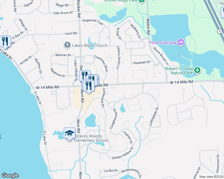 map of restaurants, bars, coffee shops, grocery stores, and more near 1880 Plumridge Court in Commerce Charter Township
