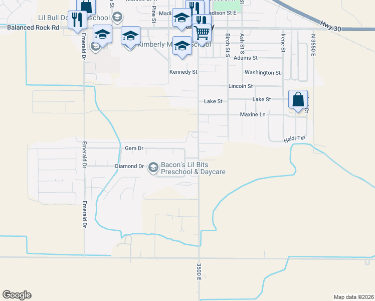map of restaurants, bars, coffee shops, grocery stores, and more near 202 Gem Drive in Kimberly