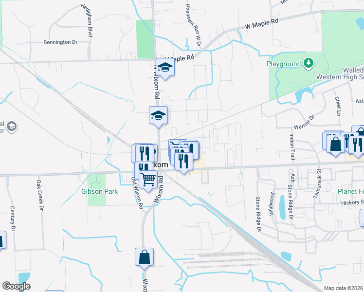 map of restaurants, bars, coffee shops, grocery stores, and more near 3196 Johanna Ware West in Wixom
