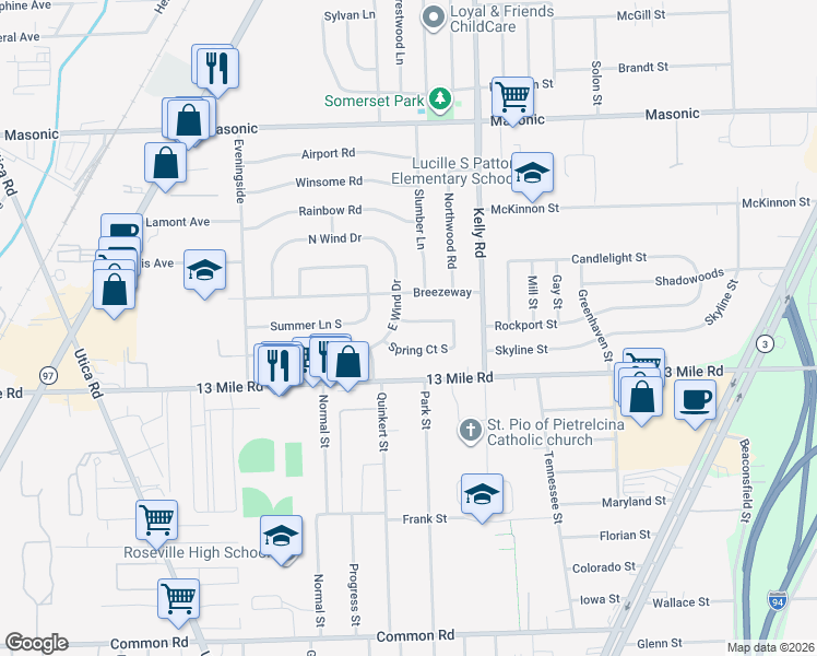 map of restaurants, bars, coffee shops, grocery stores, and more near 18273 Spring Court North in Fraser