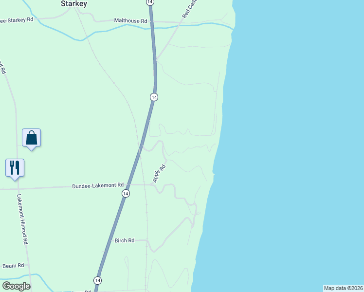 map of restaurants, bars, coffee shops, grocery stores, and more near 4924 Basswood Road in Dundee