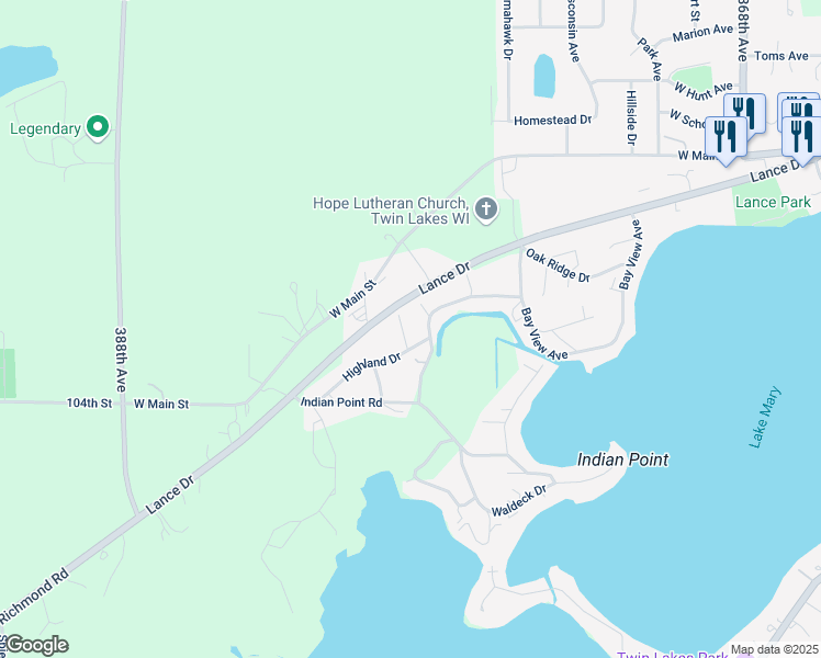 map of restaurants, bars, coffee shops, grocery stores, and more near 951 Bay View Avenue in Twin Lakes