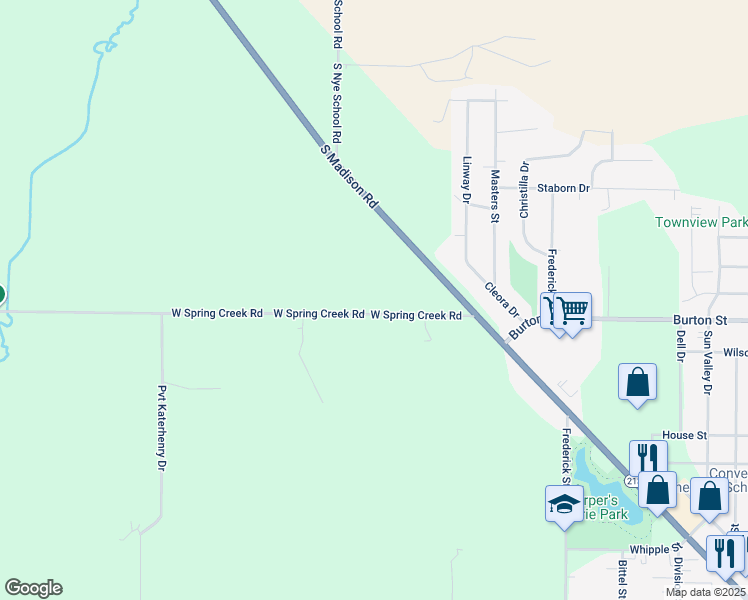 map of restaurants, bars, coffee shops, grocery stores, and more near 2501 West Spring Creek Road in Beloit