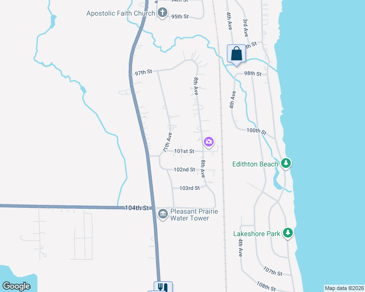 map of restaurants, bars, coffee shops, grocery stores, and more near 10021 11th Avenue in Pleasant Prairie
