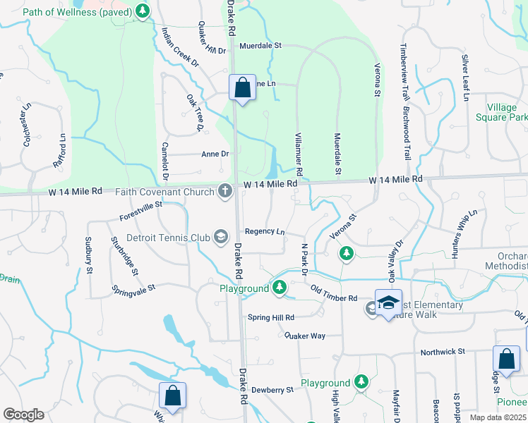 map of restaurants, bars, coffee shops, grocery stores, and more near 31153 Claymore Road in Farmington Hills