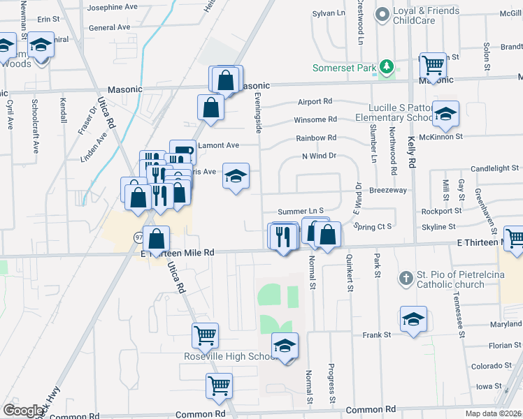 map of restaurants, bars, coffee shops, grocery stores, and more near 31250 Eveningside in Fraser