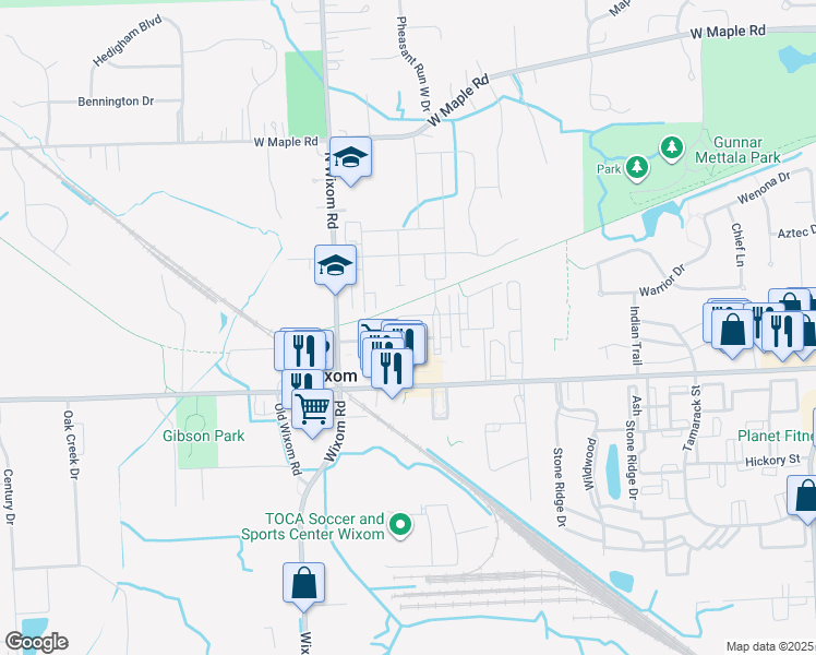 map of restaurants, bars, coffee shops, grocery stores, and more near 3151 Chambers West in Wixom