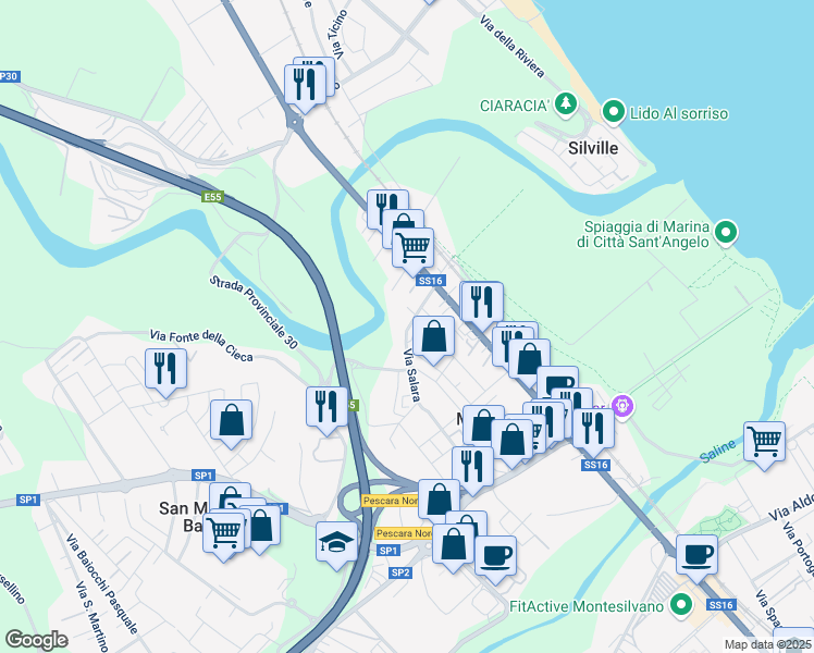 map of restaurants, bars, coffee shops, grocery stores, and more near 139 Via Salara in Marina