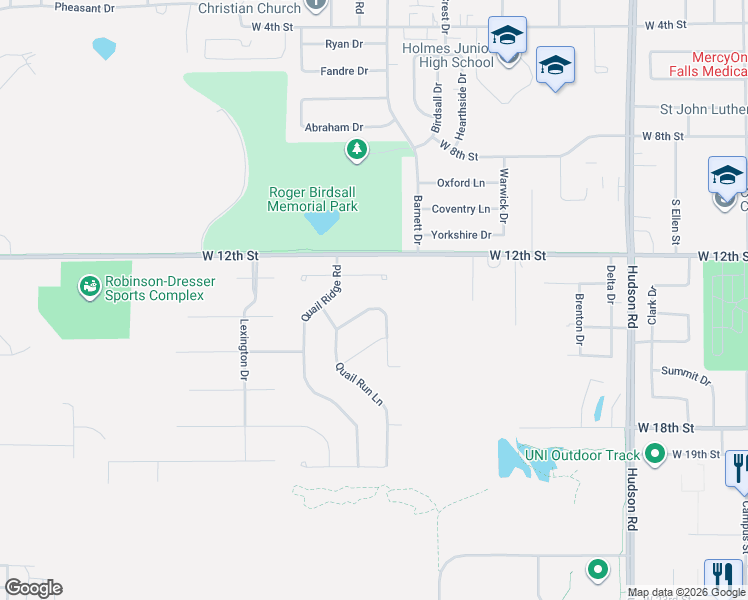 map of restaurants, bars, coffee shops, grocery stores, and more near 2528 Covey Court in Cedar Falls