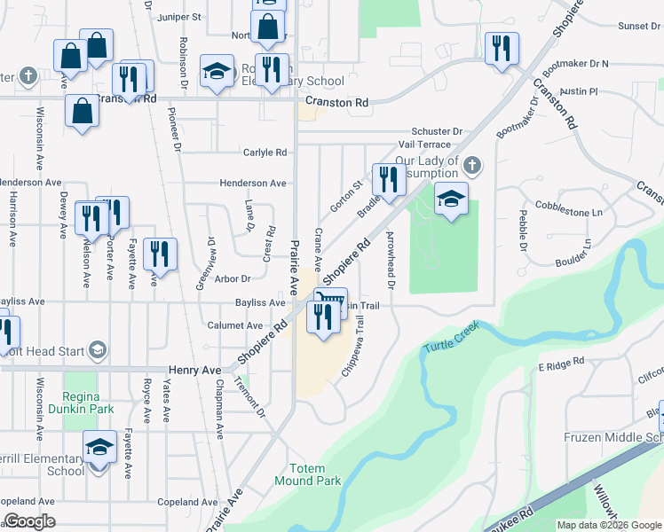 map of restaurants, bars, coffee shops, grocery stores, and more near 1985 Shopiere Road in Beloit