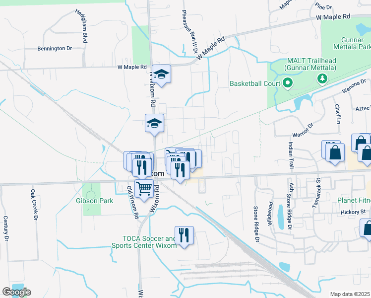 map of restaurants, bars, coffee shops, grocery stores, and more near 3151 Chambers West in Wixom