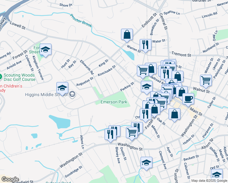 map of restaurants, bars, coffee shops, grocery stores, and more near 1 Ethel Avenue in Peabody