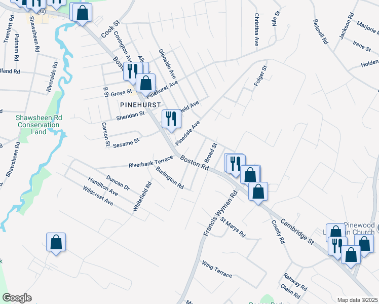 map of restaurants, bars, coffee shops, grocery stores, and more near 4 Dale Street in Billerica
