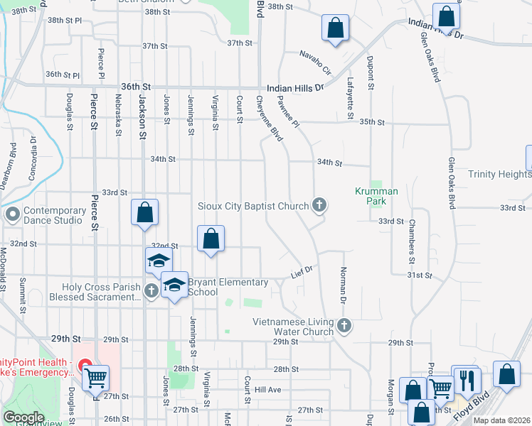 map of restaurants, bars, coffee shops, grocery stores, and more near 3240 Viking Dr in Sioux City