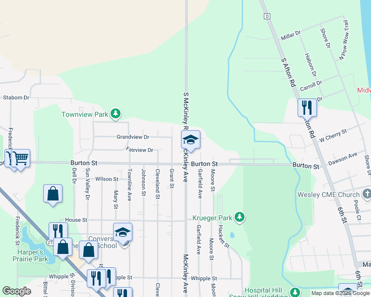 map of restaurants, bars, coffee shops, grocery stores, and more near 1932 McKinley Avenue in Beloit