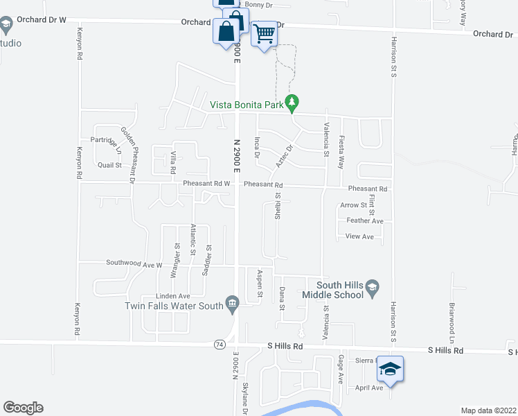 map of restaurants, bars, coffee shops, grocery stores, and more near 1356 Jump Street in Twin Falls
