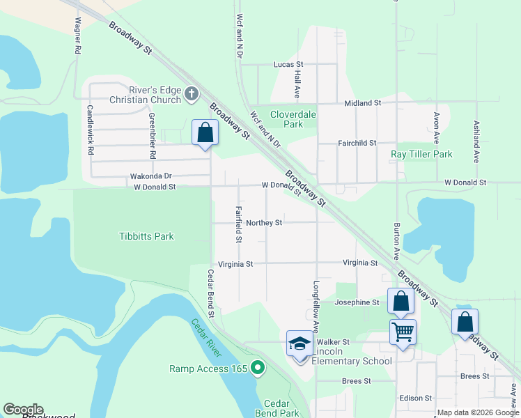 map of restaurants, bars, coffee shops, grocery stores, and more near 419 Normandy Street in Waterloo
